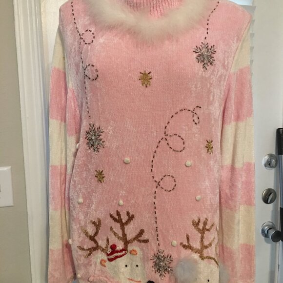 Berek Pullover Pink & Boa Christmas Sweater Fits 40 Bust Vintage Sw1 - Picture 4 of 4